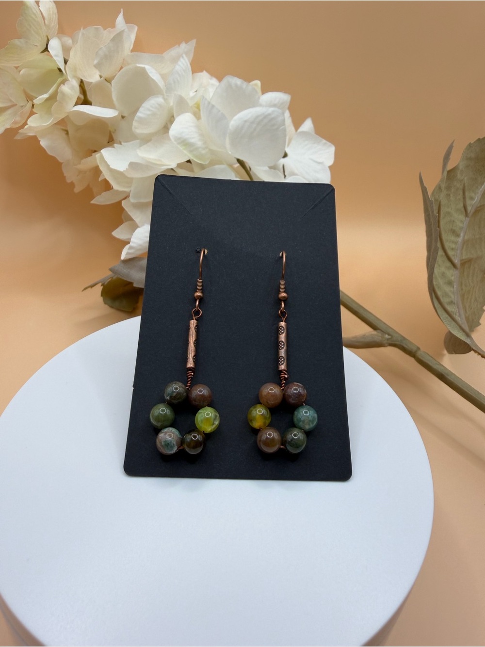 Copper-Tone Multicolor Agate Bead Drop Earrings - Picture 2 of 2